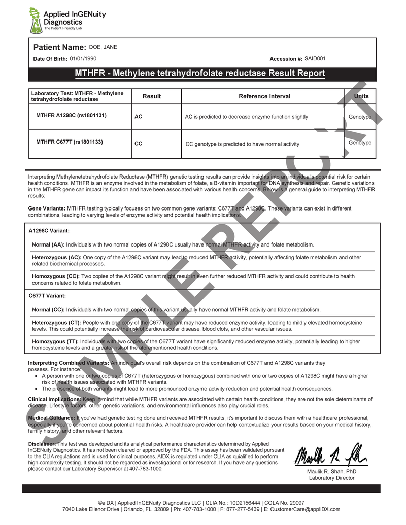 MTHFR Gene Mutation Test Kit – C677T & A1298C Analysis