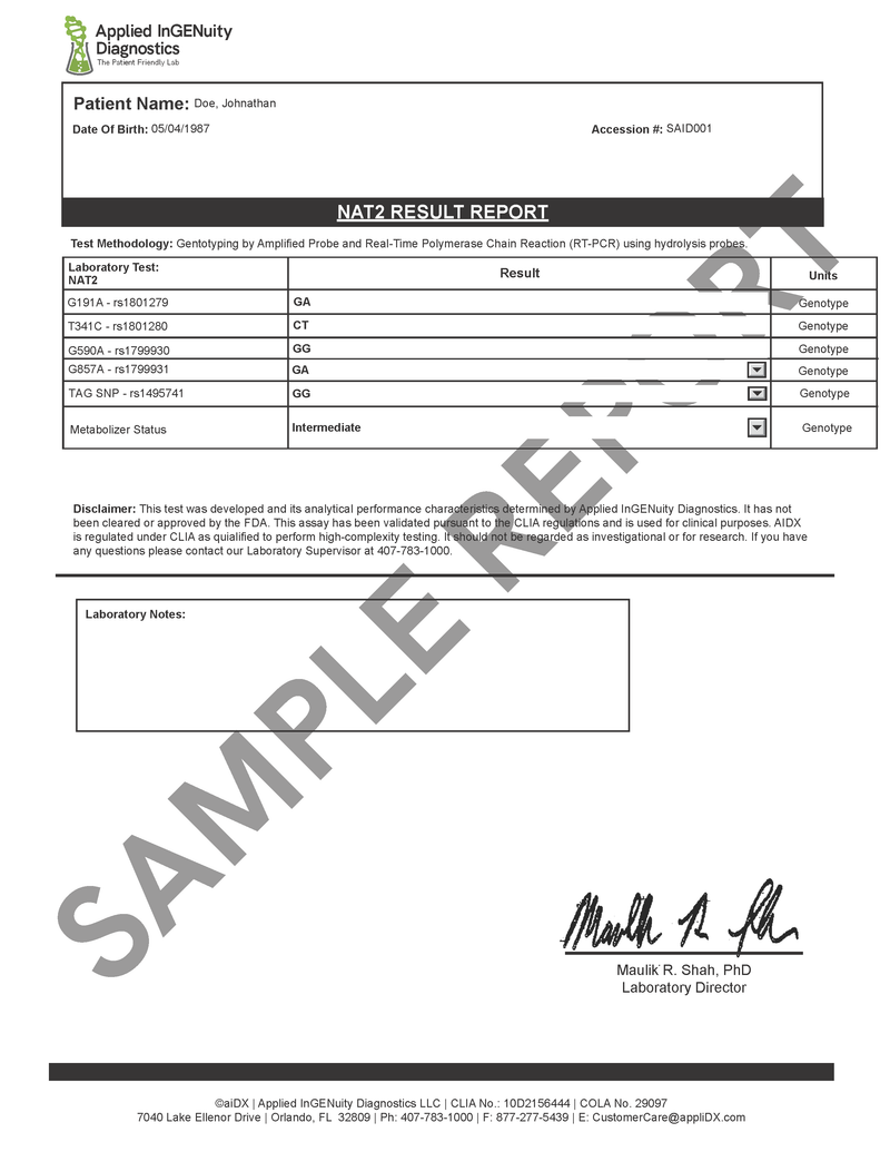 N-acetyltransferase 2 (NAT2) Genetic At-Home Test Kit