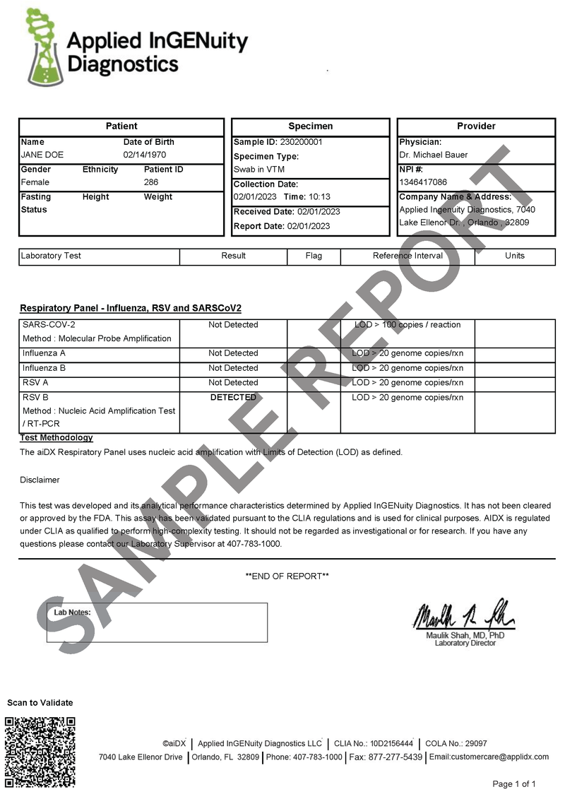 Respiratory Panel Test Kit for COVID-19, Flu A/B, and RSV A/B